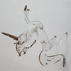 Vintage Hand Blown Glass and Hand Painted Rearing Unicorn Figurine